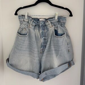 Frame Light Wash Denim Paperbag Shorts